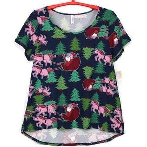 LuLaRoe Classic T Shirt Top Christmas Pink Unicorns Santa Sleigh Blue‎ XL